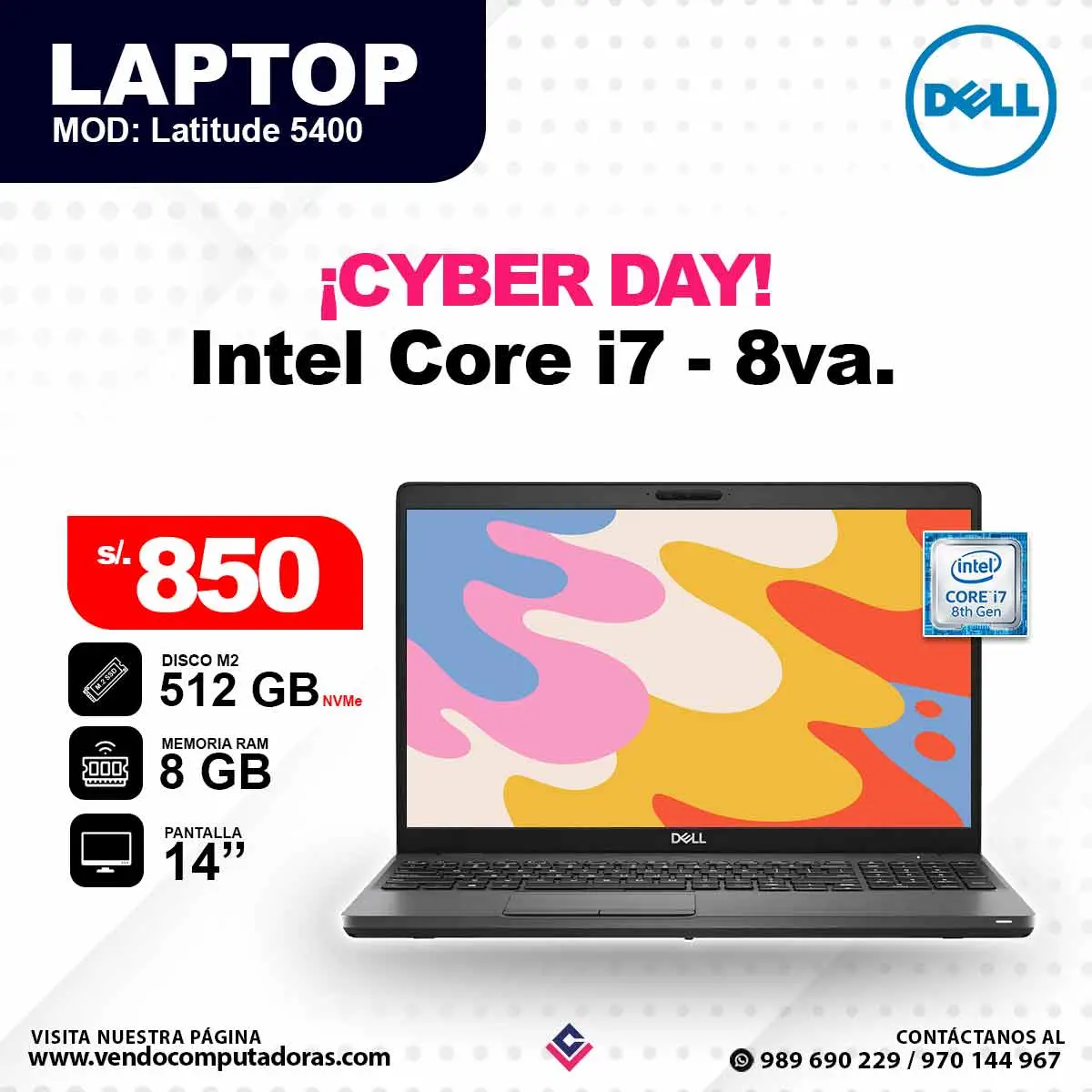 Laptop DELL Core i7 - 8va. Gen 5400