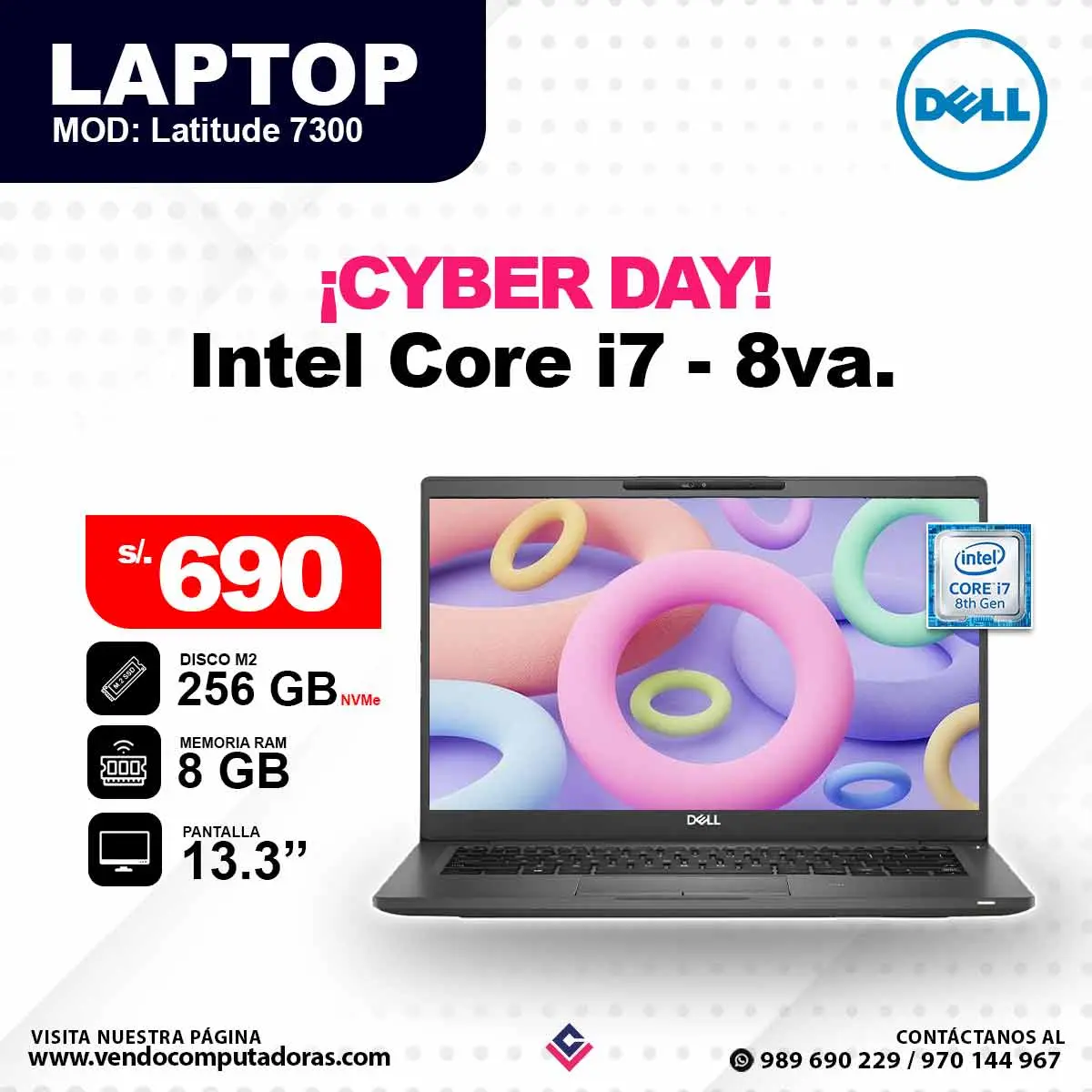 Laptop DELL Intel Core i7 - 8va - Latitude 7300