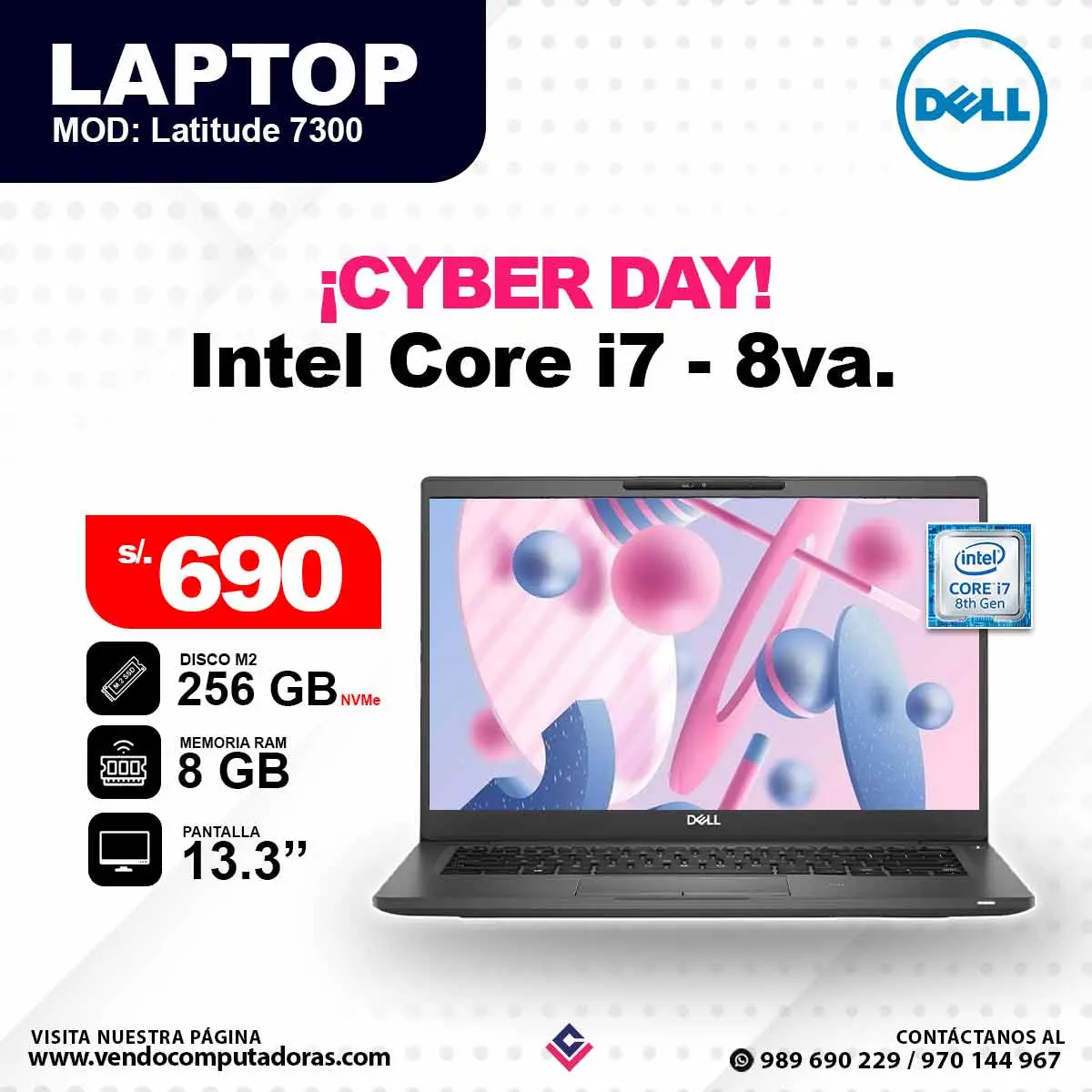 Laptop DELL Intel Core i7 - 8va - Latitude 7300