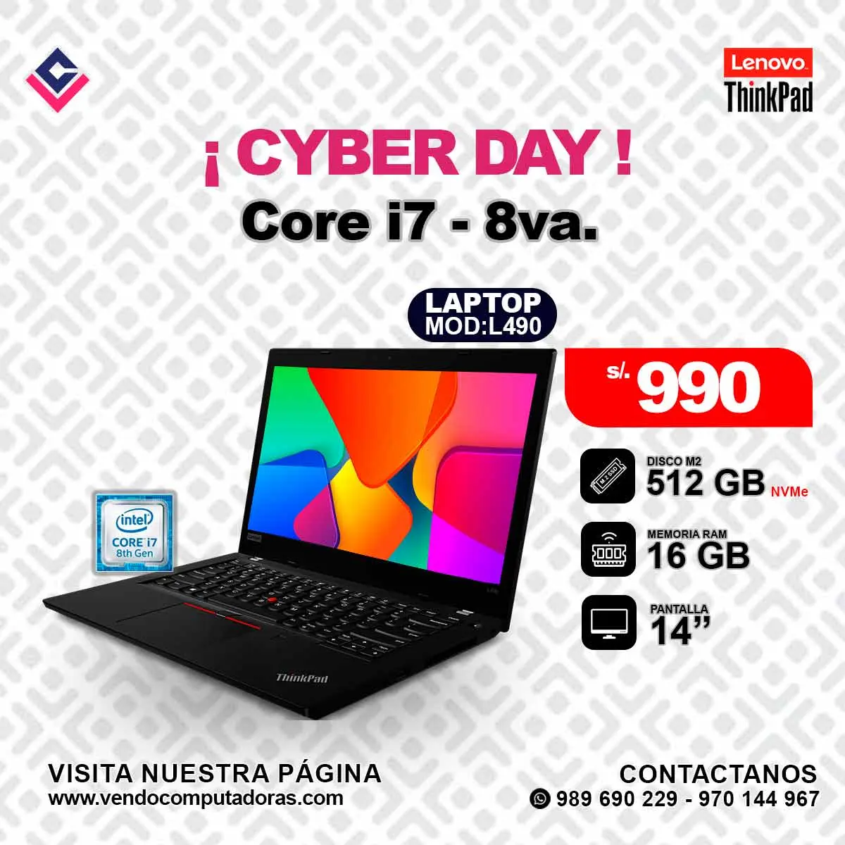 Laptop Lenovo Thinkpad Intel Core i7-8va.