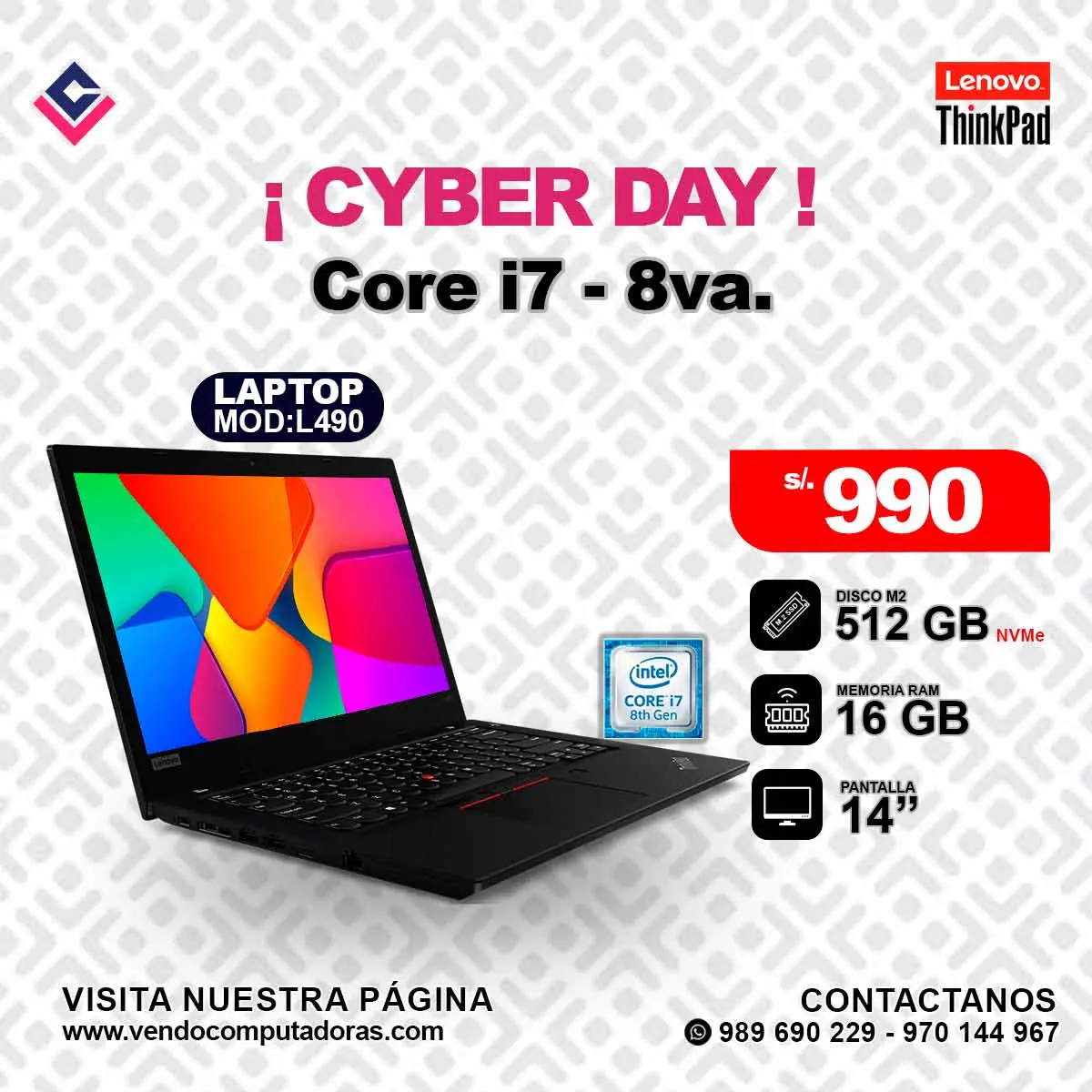 Laptop Lenovo Thinkpad Intel Core i7-8va.
