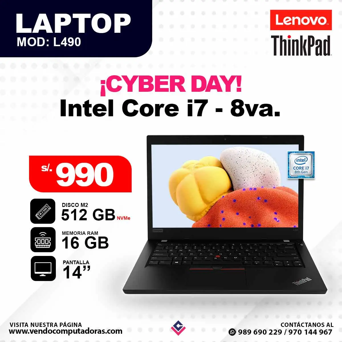 Laptop LENOVO Intel Core i7 - 8va. L490