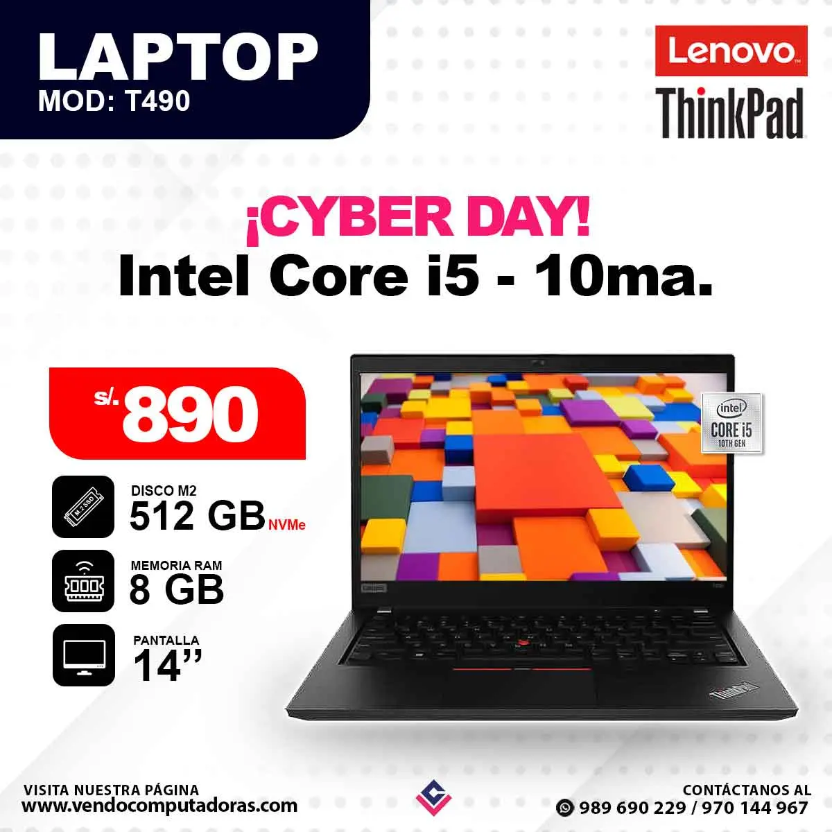 Laptop LENOVO THINKPAD Intel Core i5 - 10ma. T490