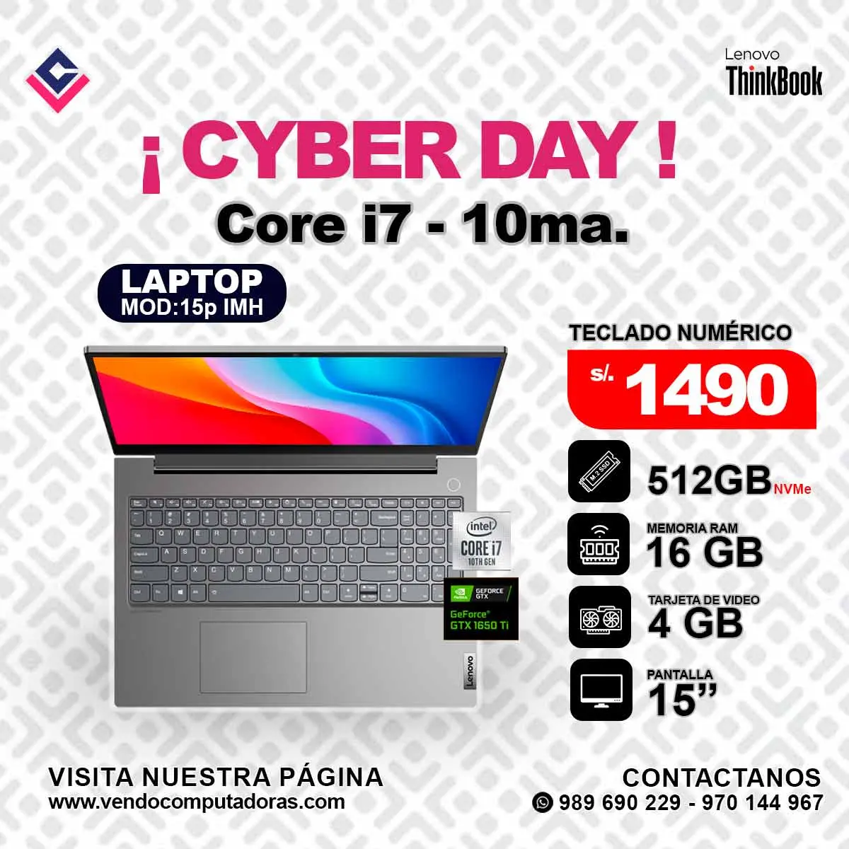 Laptop Lenovo ThinkBook 15p IMH - Intel Core i7 - 10ma
