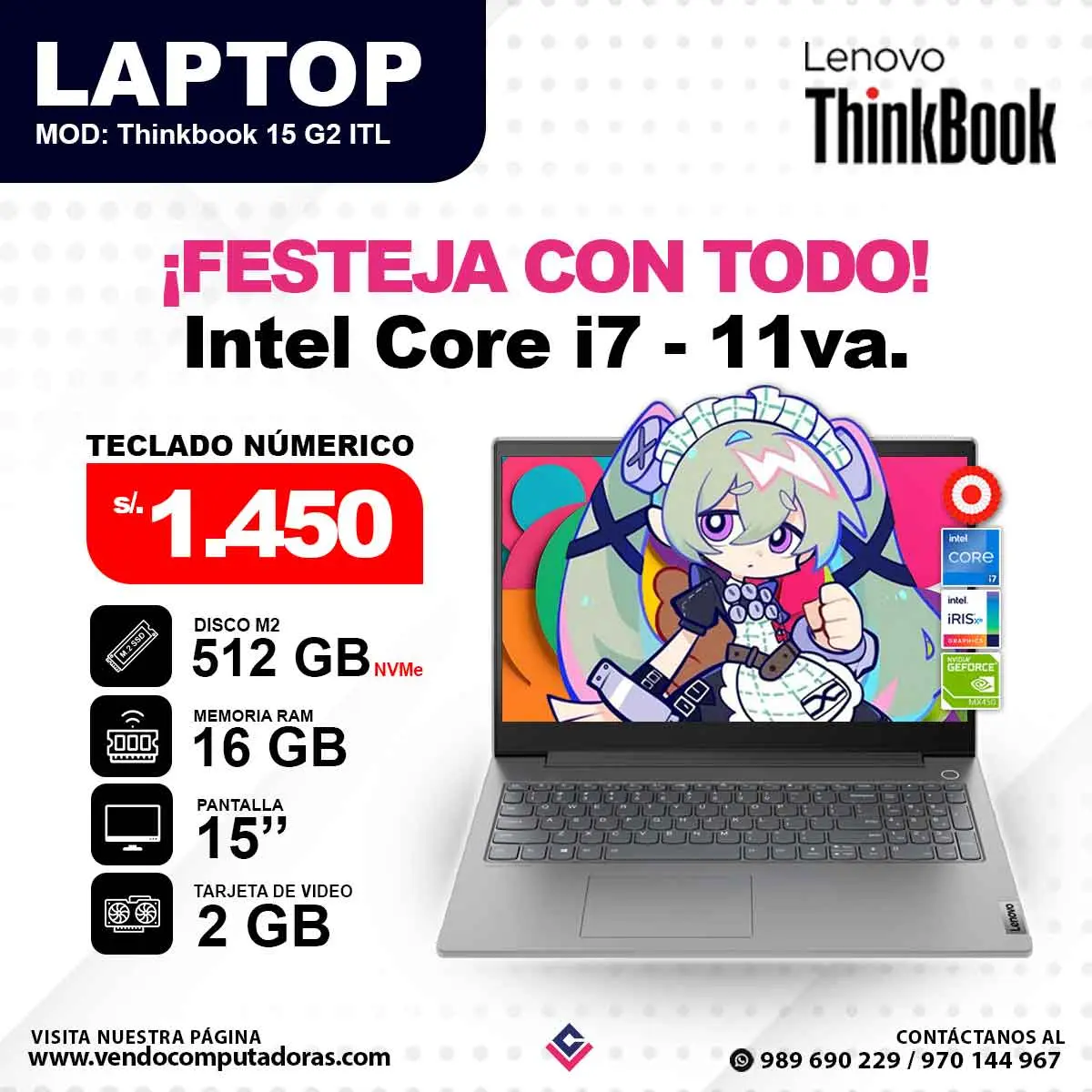 Laptop LENOVO & THINKBOOK Intel Core i7 - 11va. Generación