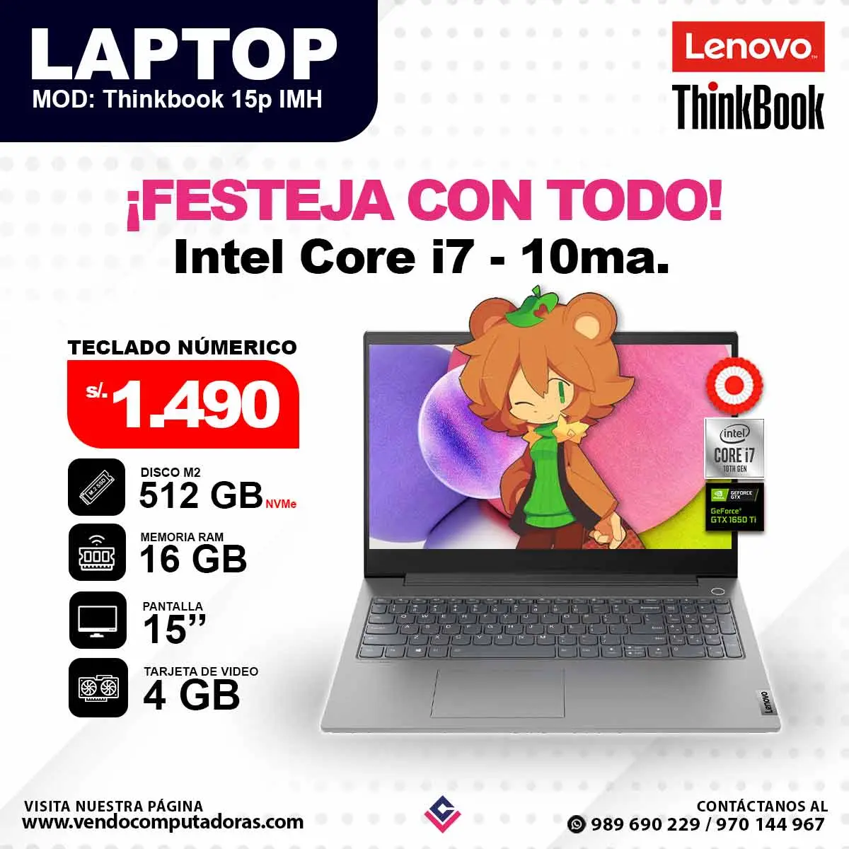 Laptop LENOVO THINKBOOK Core i7 - 10ma. Generación