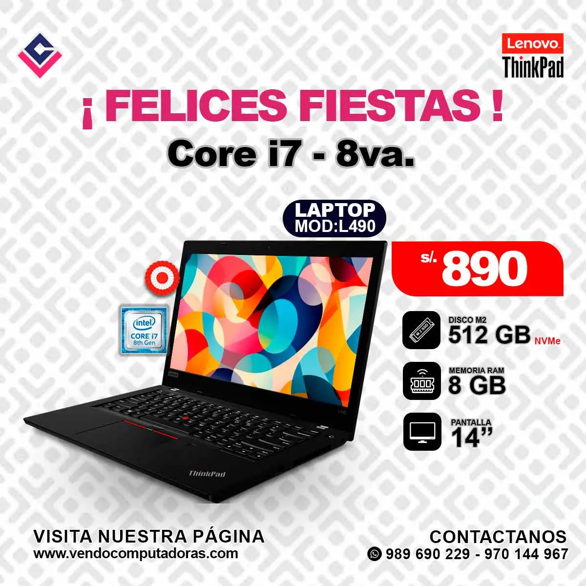 Laptop Lenovo Intel core i7 - 8va.
