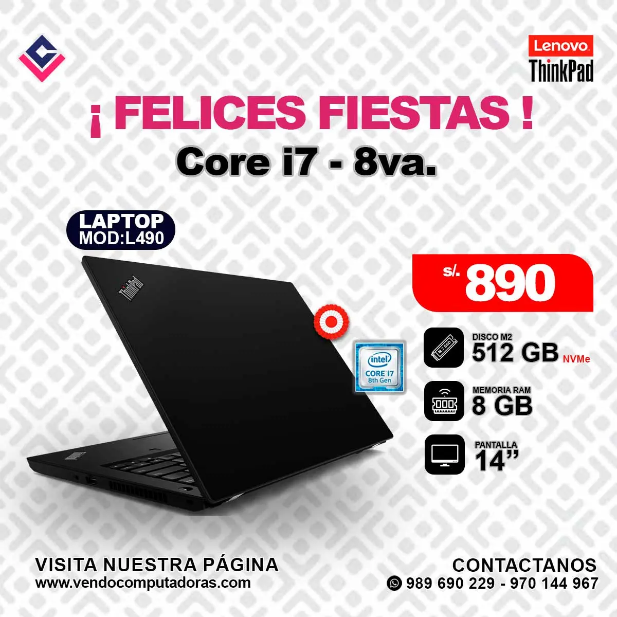 Laptop Lenovo Intel core i7 - 8va.