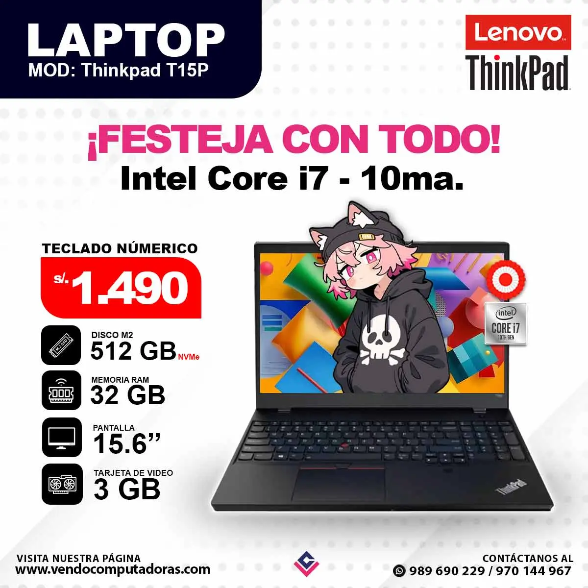 Laptop LENOVO THINKPAD Core i7 - 10ma. Generación