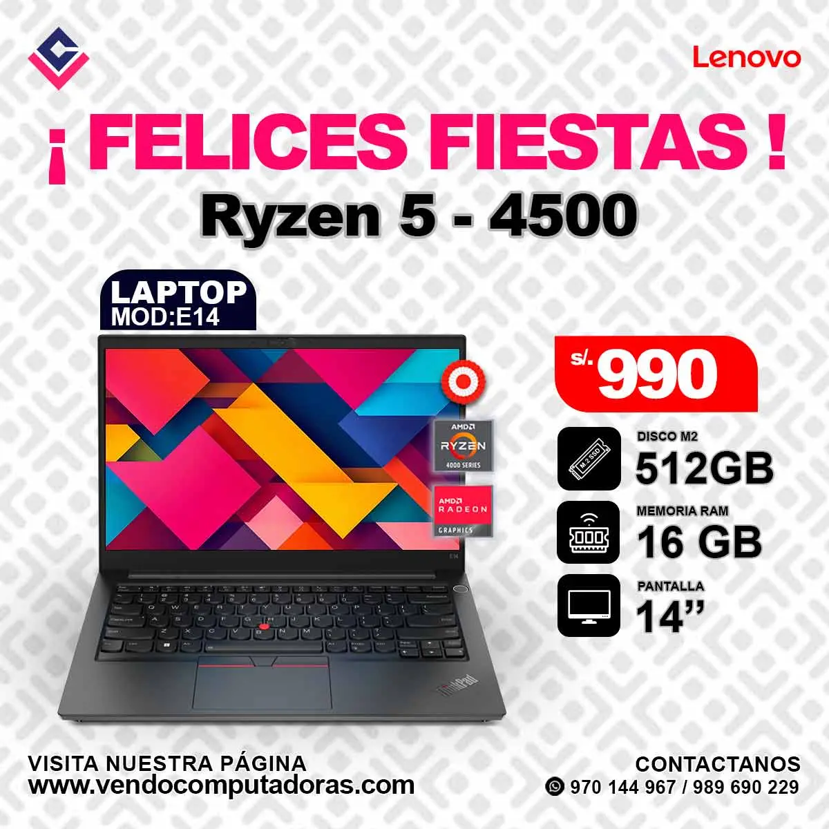Laptop Lenovo RYZEN 5 - 4500 E14