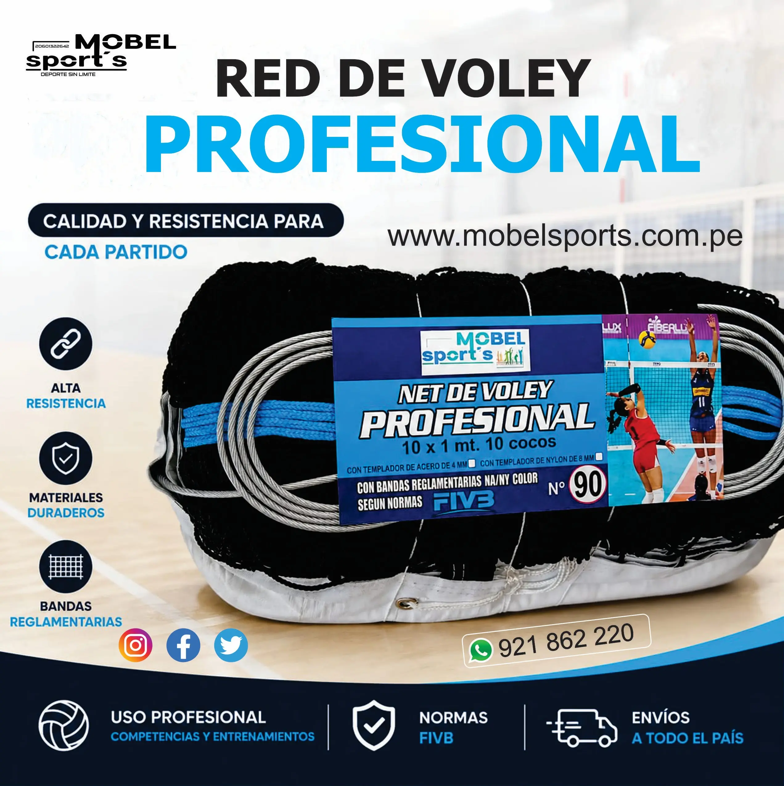 NET PARA CANCHA DE VOLEY MOBEL SPORTS 