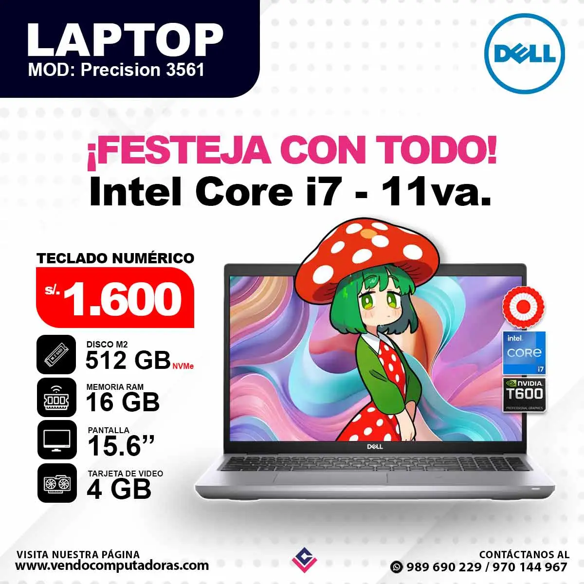 Laptop dell Core i7 - 11va. Gen - Precision 3561