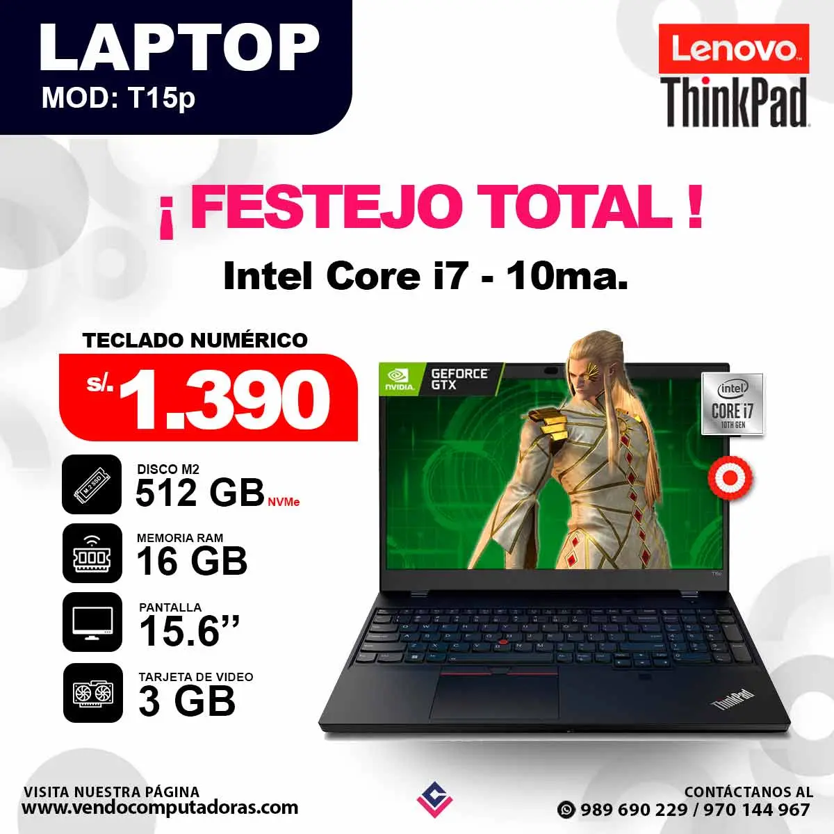  Laptop T15p core i7 - 10ma 