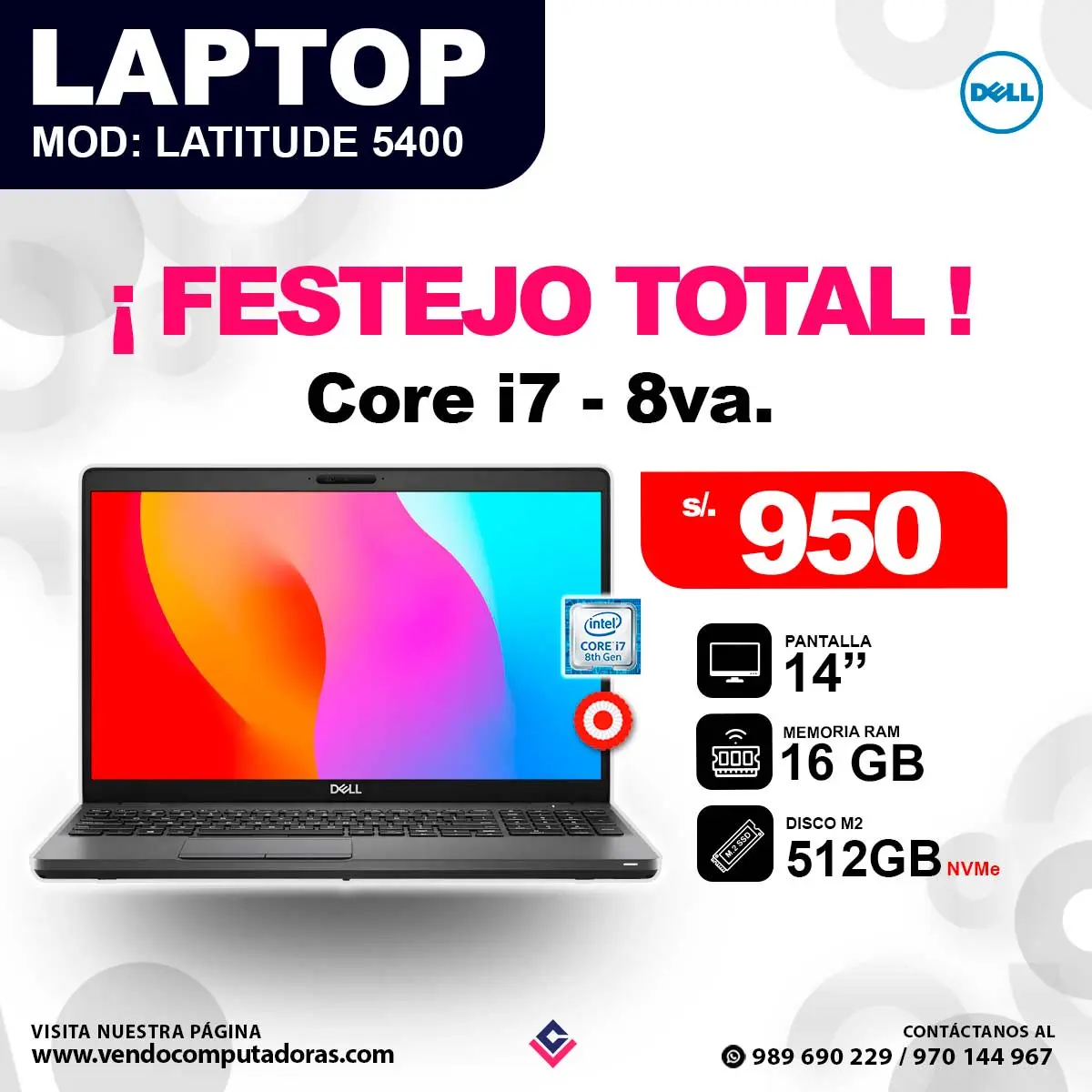 Laptop DELL Intel core i7 - 8va. LATITUDE 5400