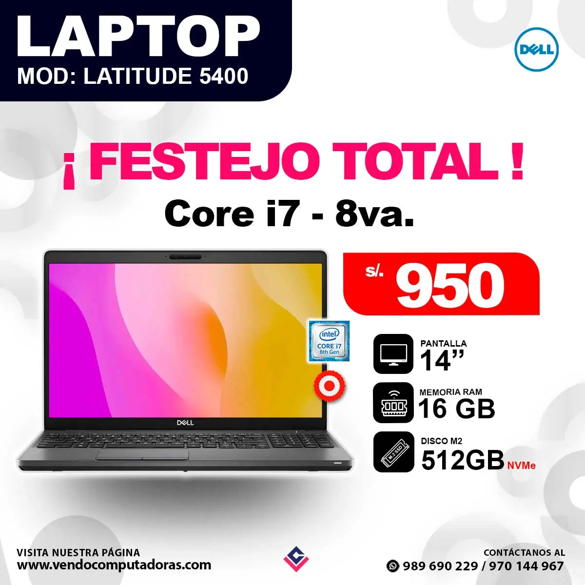 Laptop DELL Intel core i7 - 8va. LATITUDE 5400
