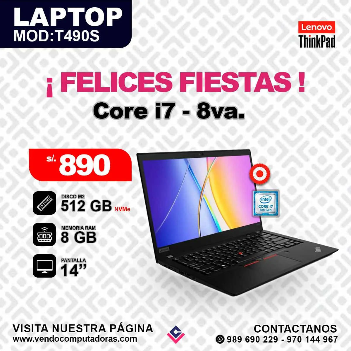 Laptop Lenovo Intel core i7 -8va.