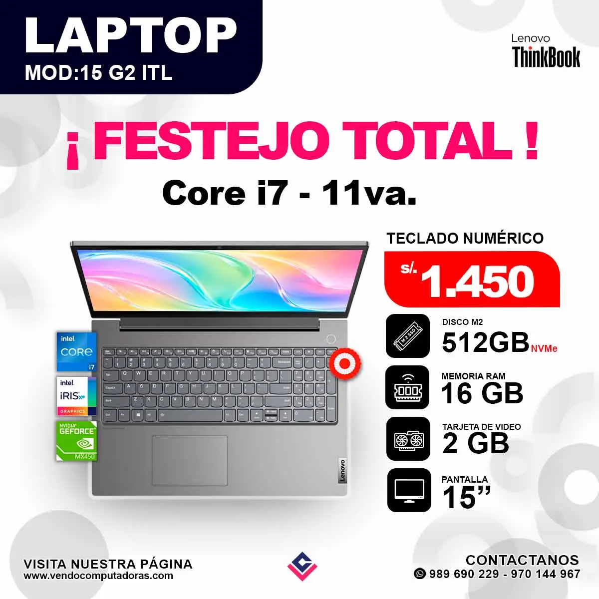 Laptop Lenovo Thinkbook core i7 - 11va.