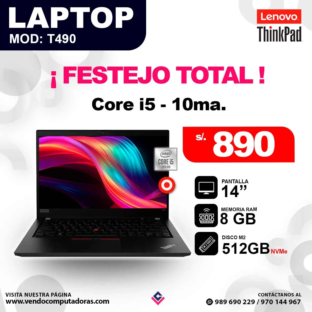 Laptop LENOVO THINKPAD intel core i5 - 10ma.