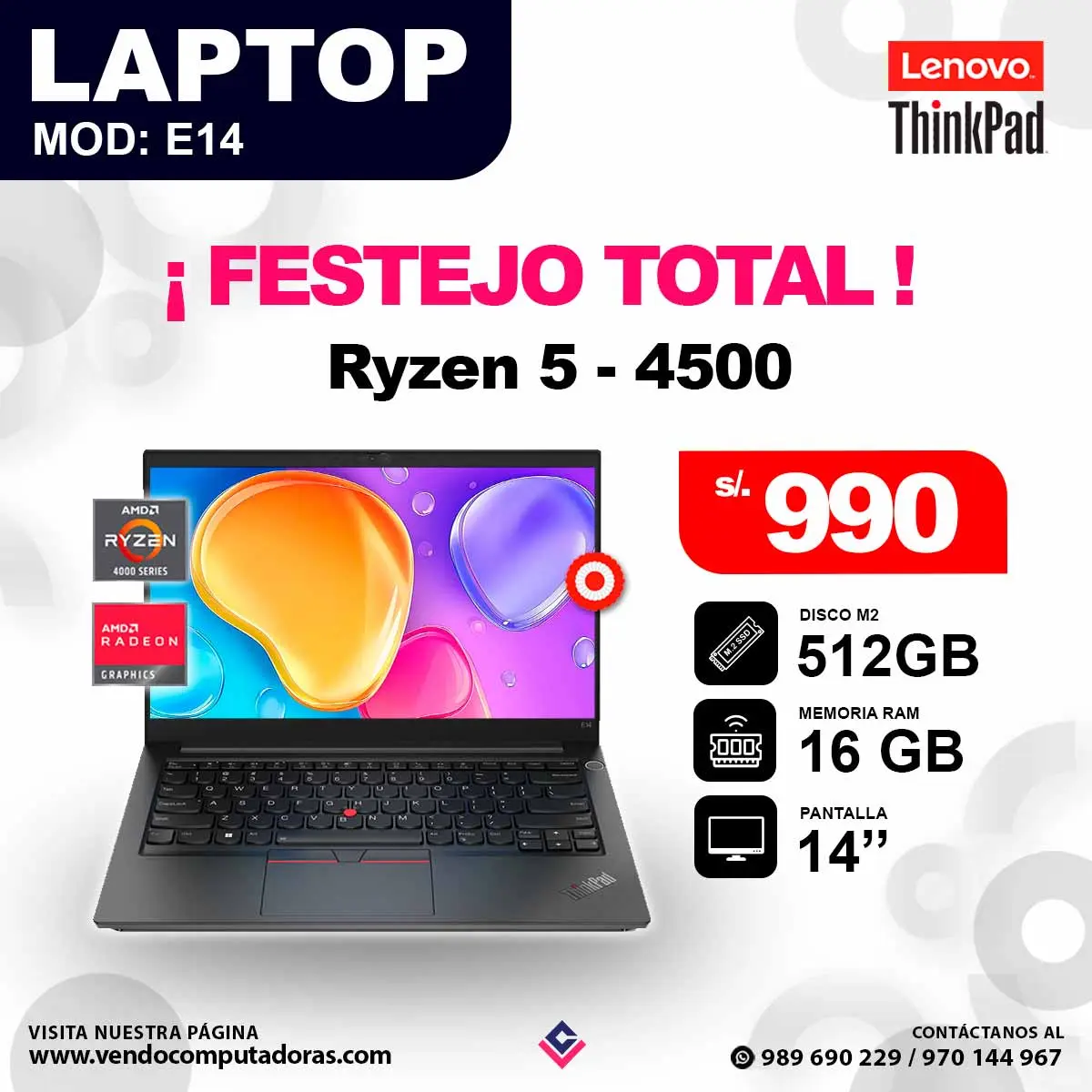 Laptop LENOVO THINKPAD Ryzen 5 4500