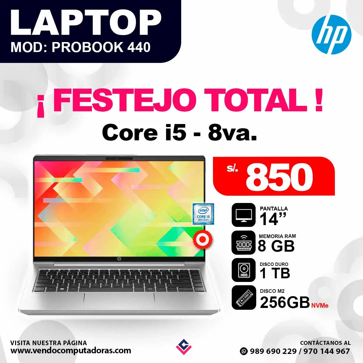 Laptop HP core i5 - 8va. PROBOOK 440