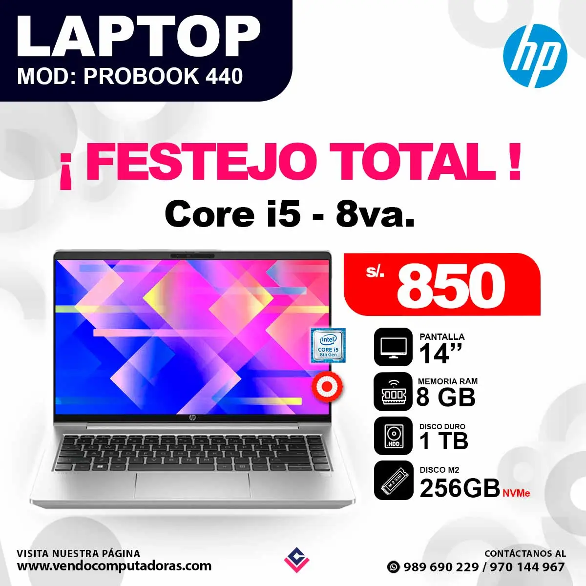 Laptop HP core i5 - 8va. PROBOOK 440