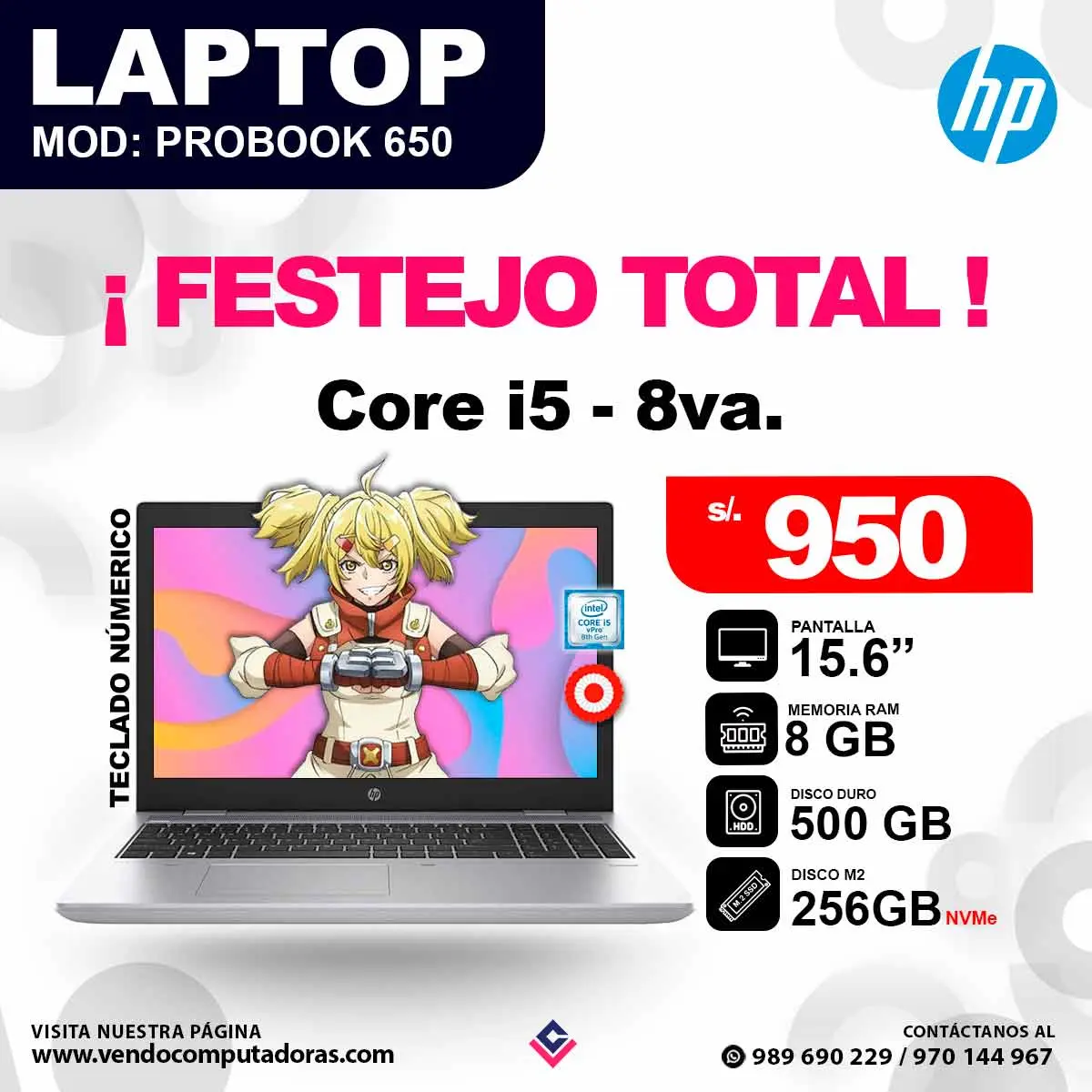 Laptop HP core i5 - 8va. PROBOOK 650 G4
