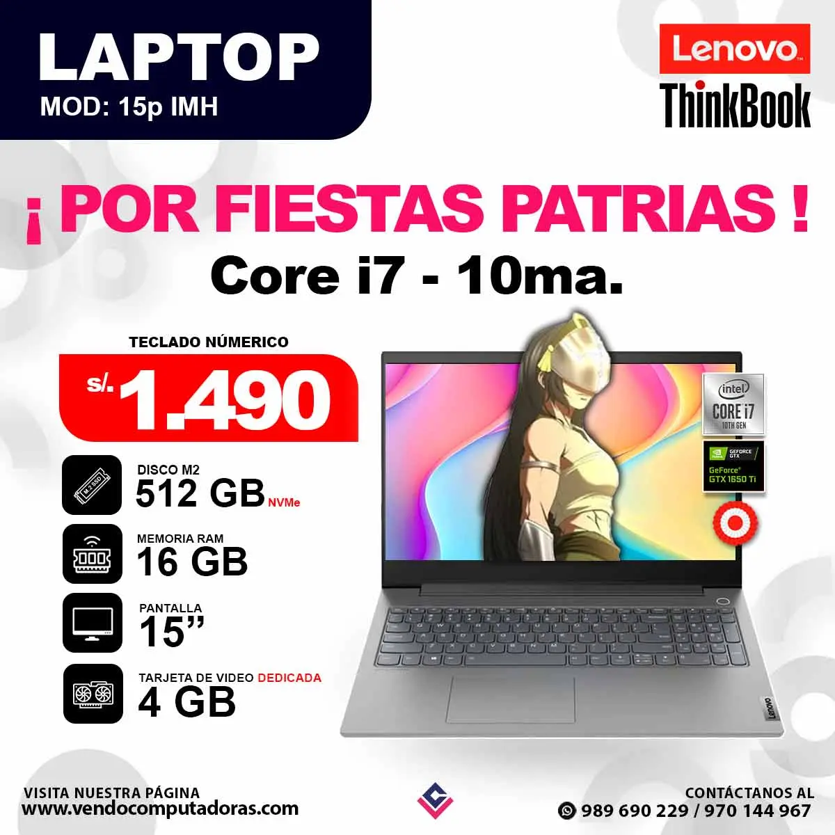 Laptop LENOVO ThinkBook 15p IMH core i7 - 10ma.