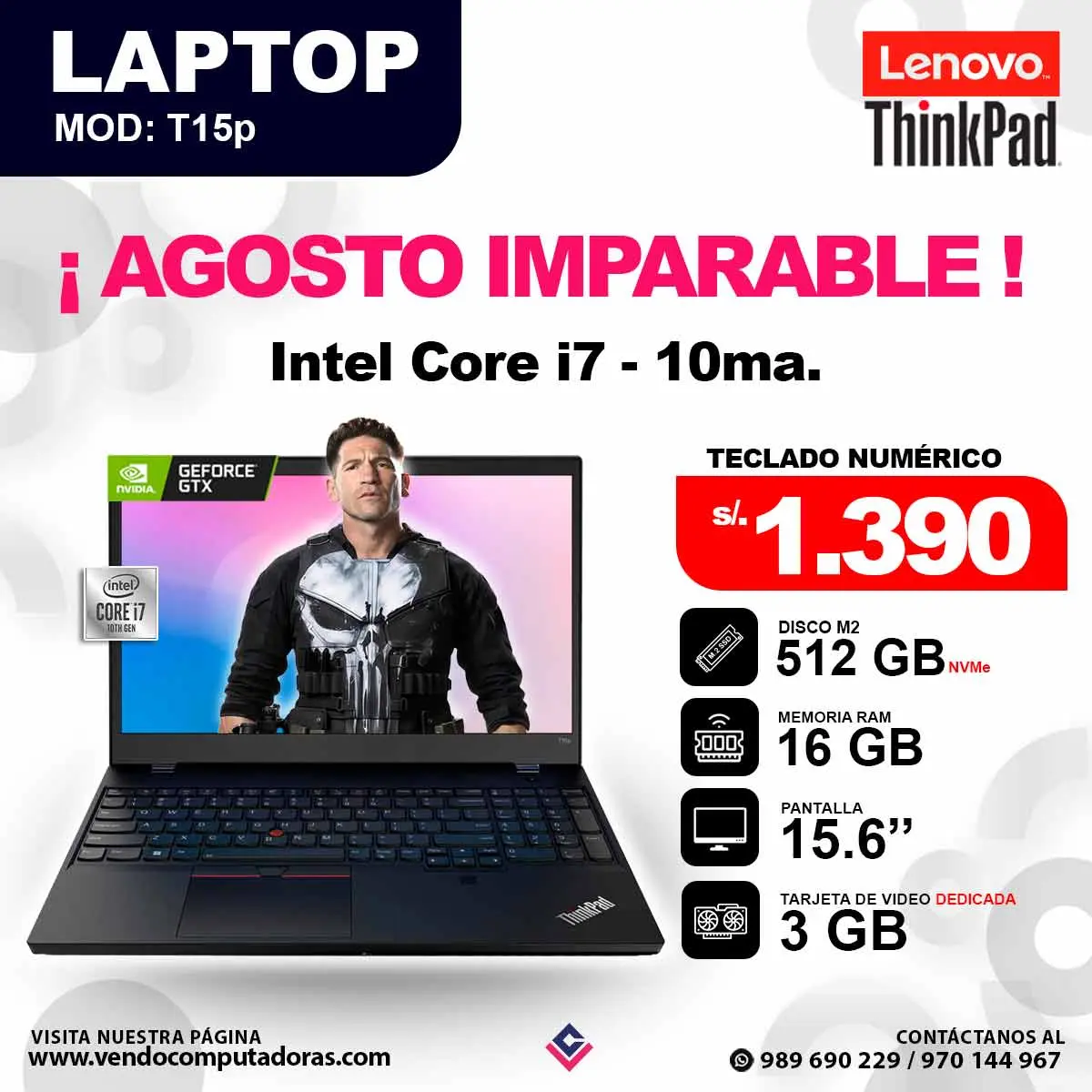 Laptop LENOVO Intel core i7 - 10ma. - ThinkPad T15p