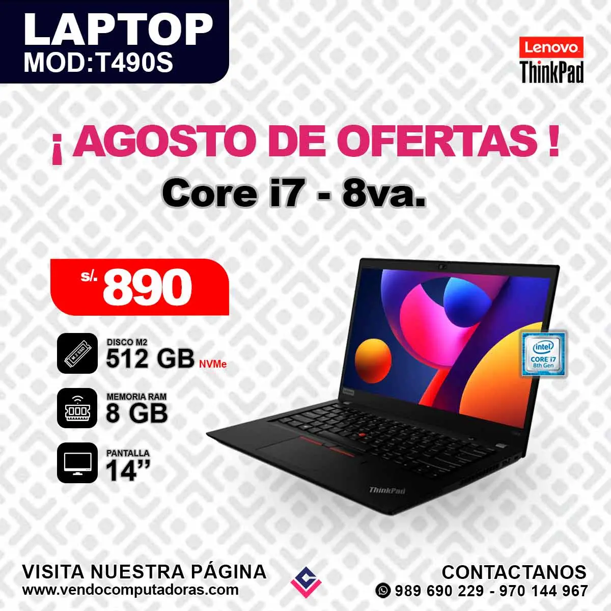 Laptop Lenovo Thinkpad Intel Core i7 - 8va.