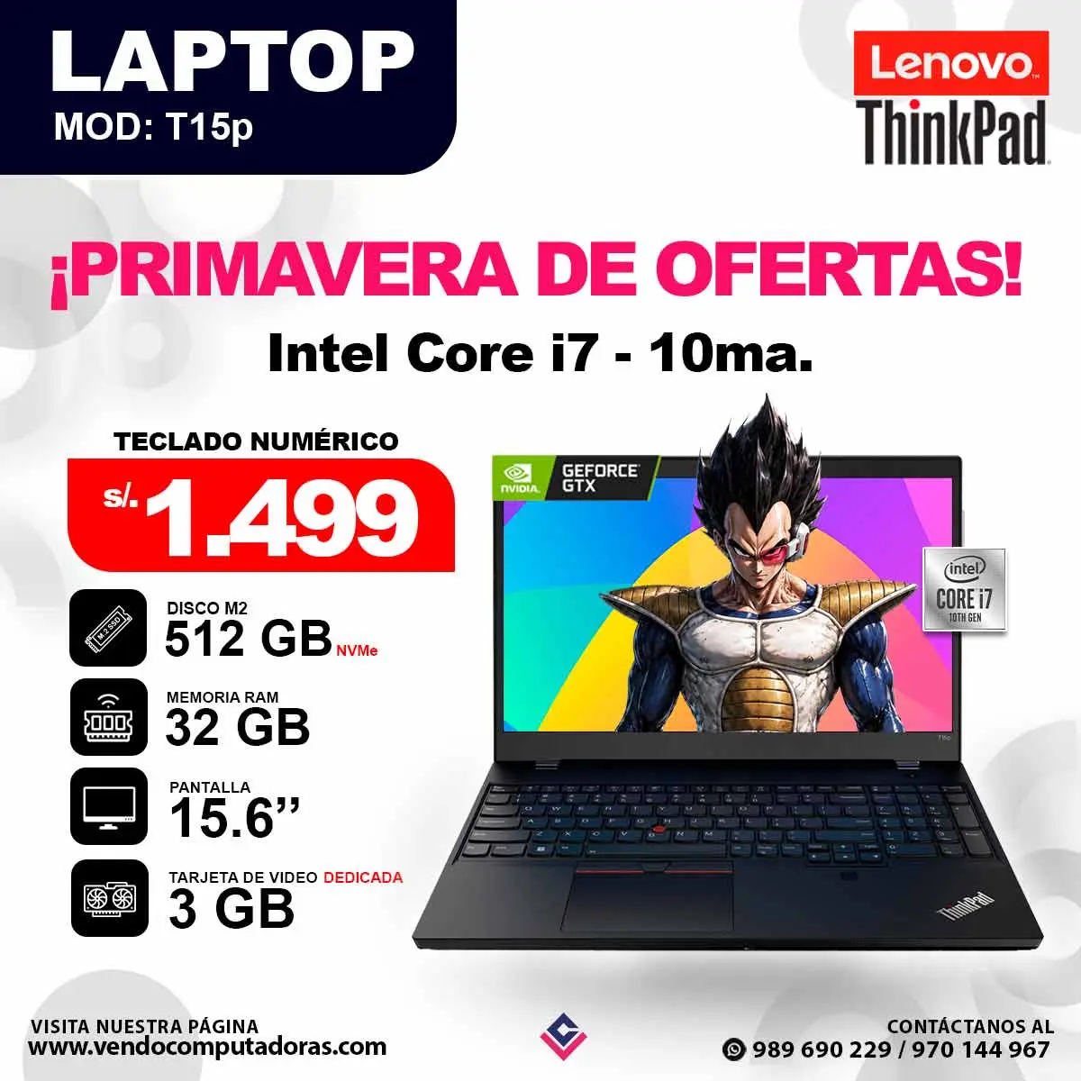 Laptop LENOVO Thinkpad T15p core i7 - 10ma.
