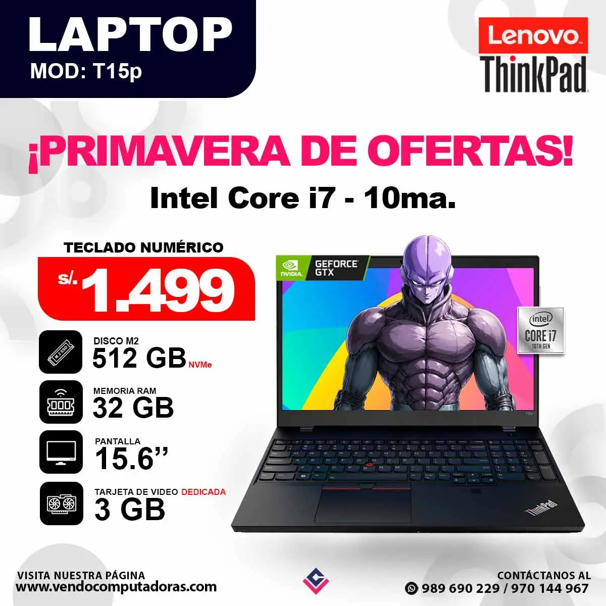 Laptop LENOVO Thinkpad T15p core i7 - 10ma.