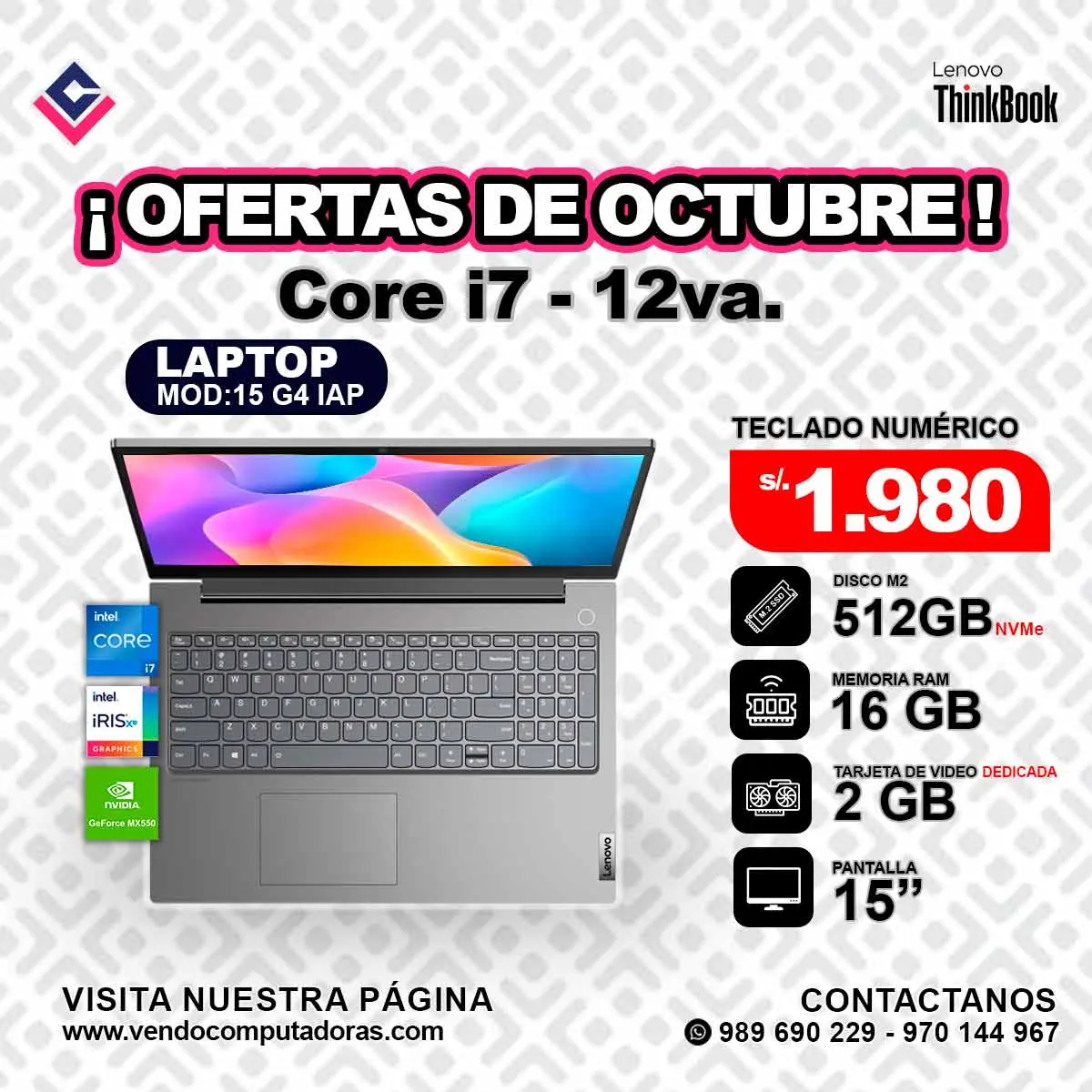 Laptop Thinkbook 15 G4 IAP Intel core i7 - 12va.