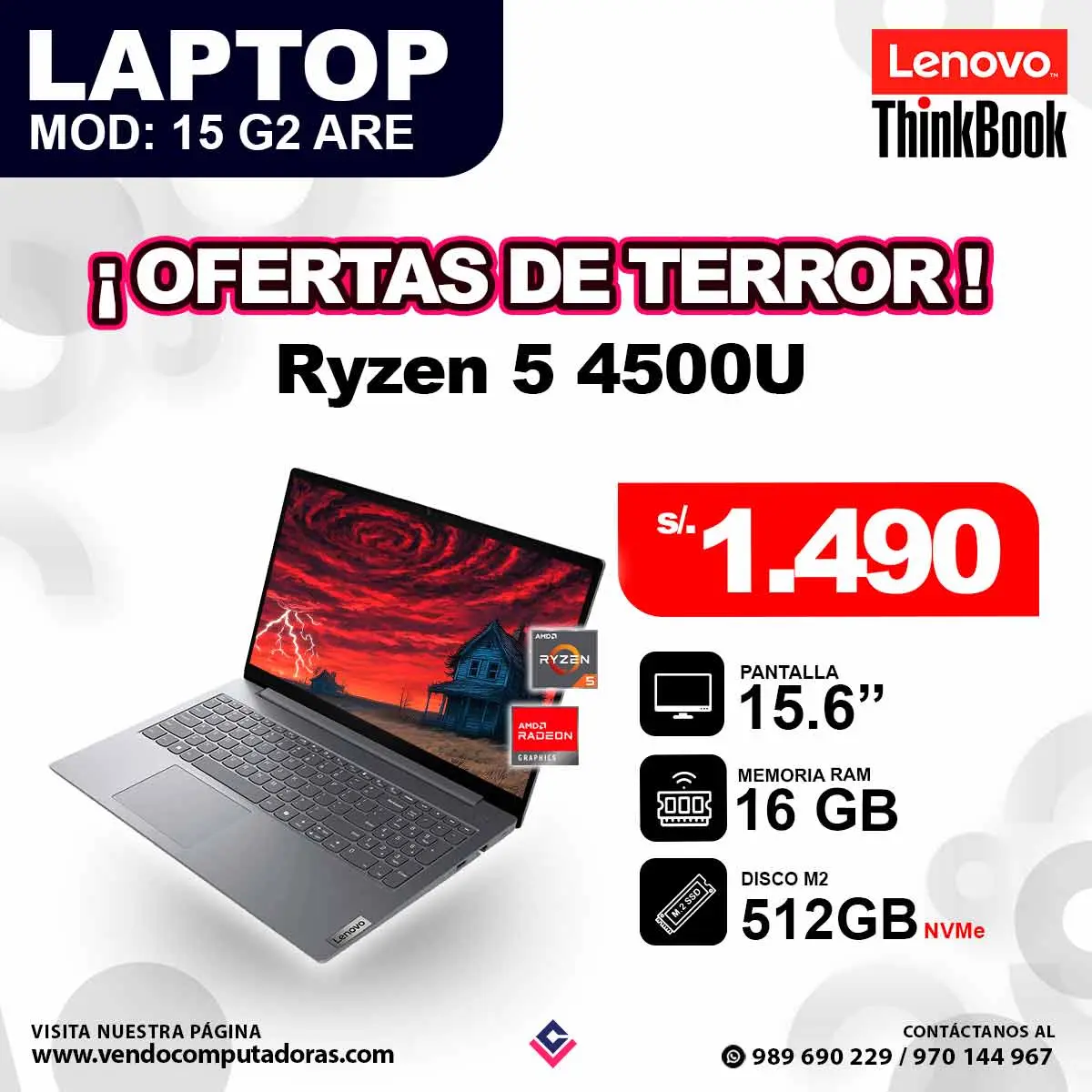LaptopLenovo Thinkbook 15 G2 ARE Ryzen 5 4500U 