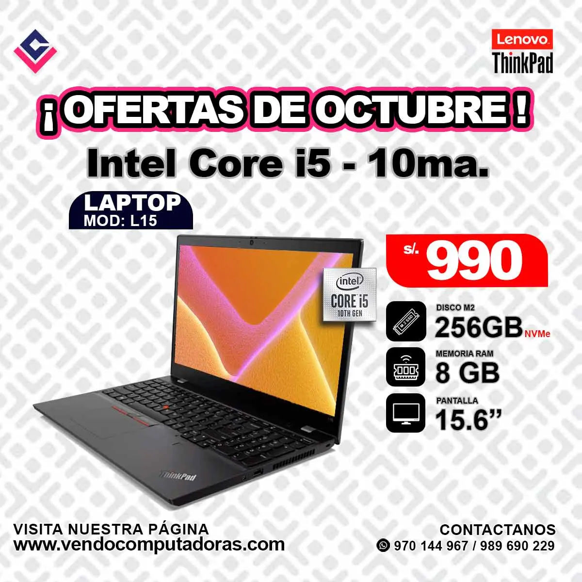 Laptop Lenovo Thinkpad Intel cor i5 - 10ma.