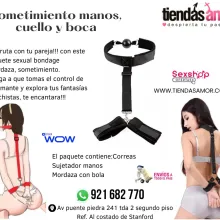 Sometimiento manos cuello y boca juguetes lubricantes reta