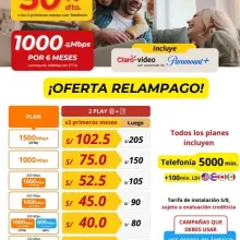  Claro 50 Dto Internet hasta 1500 Mbps desde S 35