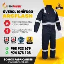 OVEROL IGNÍFUGO ANTIFLAMA ARCFLASH DE 12 CALORIAS 