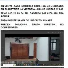 venta de inmueble en la victoria chiclayo lambayeque